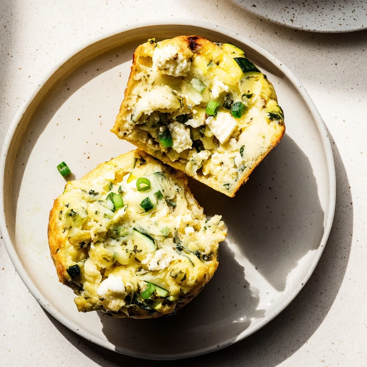 Golden-brown Savory Zucchini and Feta Muffins, perfect for a Mediterranean-inspired appetizer or snack.