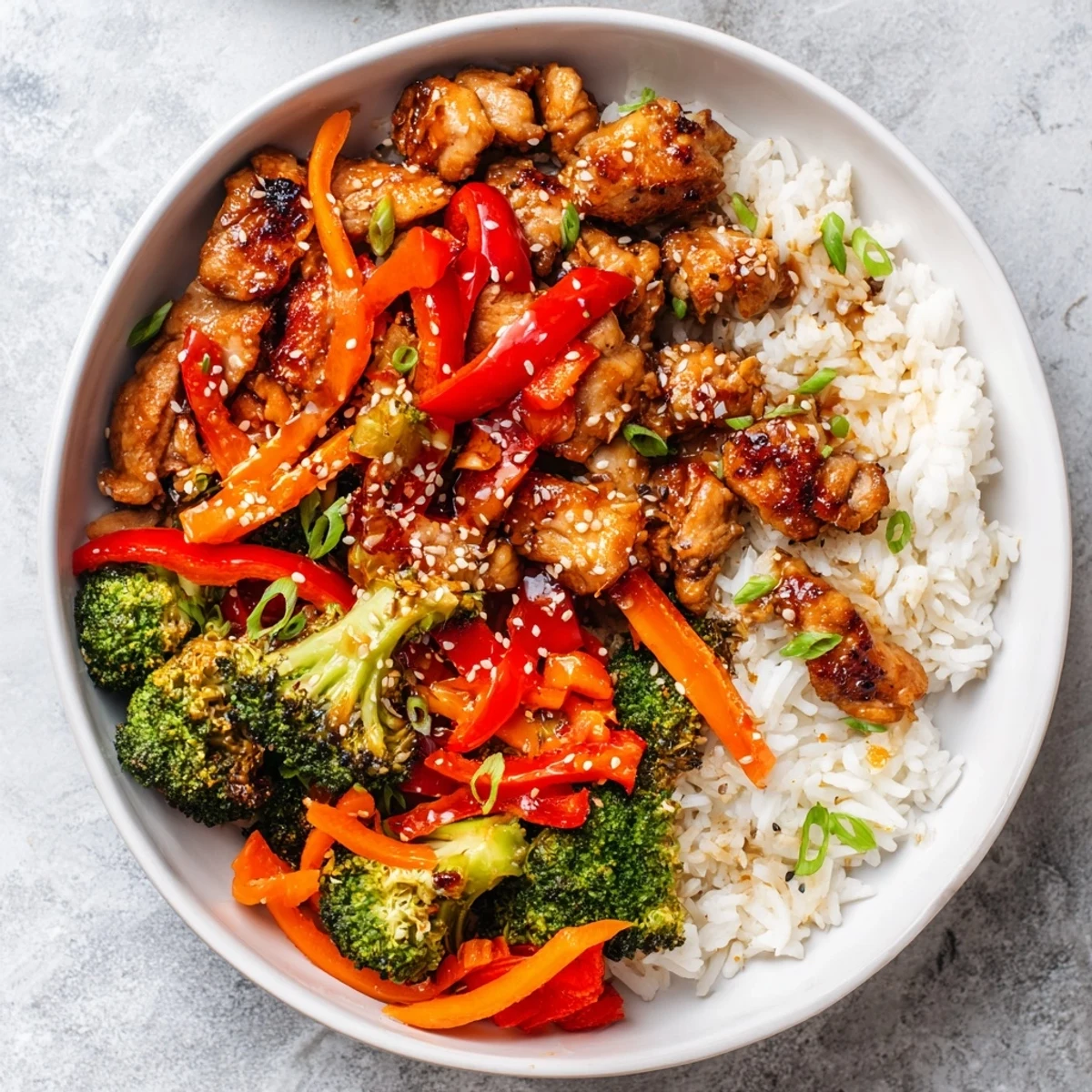One-Pot Teriyaki Chicken and Rice Bake with glistening sauce, tender chicken, and colorful vegetables.