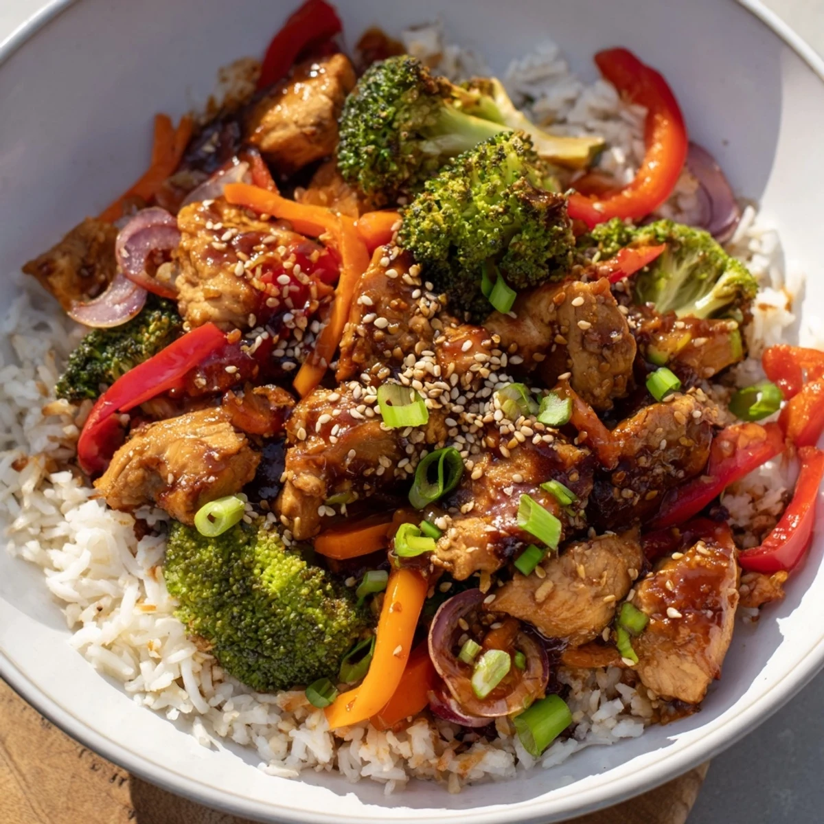 Steaming One-Pot Teriyaki Chicken and Rice, offering a delightful combination of flavors and textures.