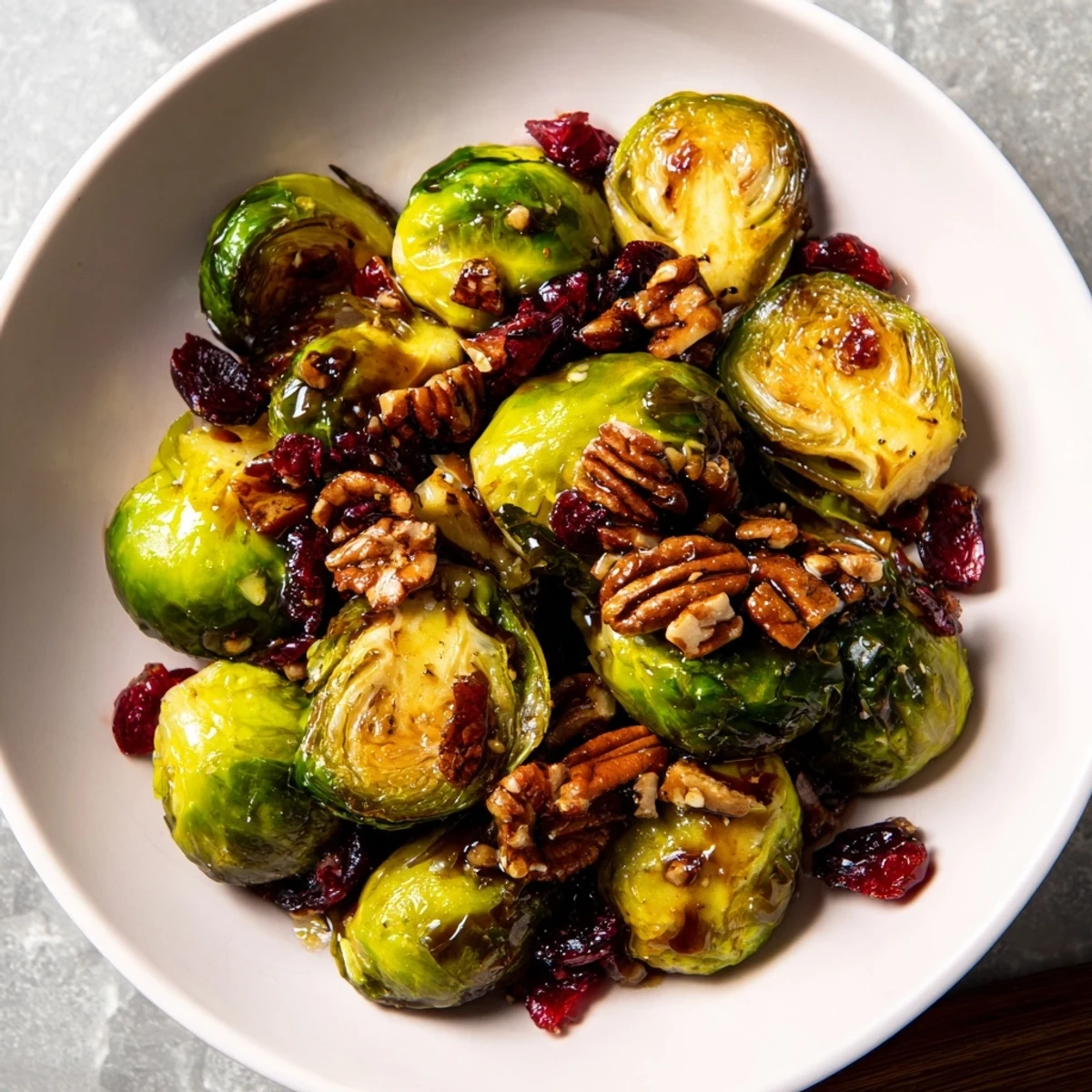 Enjoy a warm bowl of flavorful Winter Roasted Brussels Sprouts, perfectly roasted with maple and balsamic.