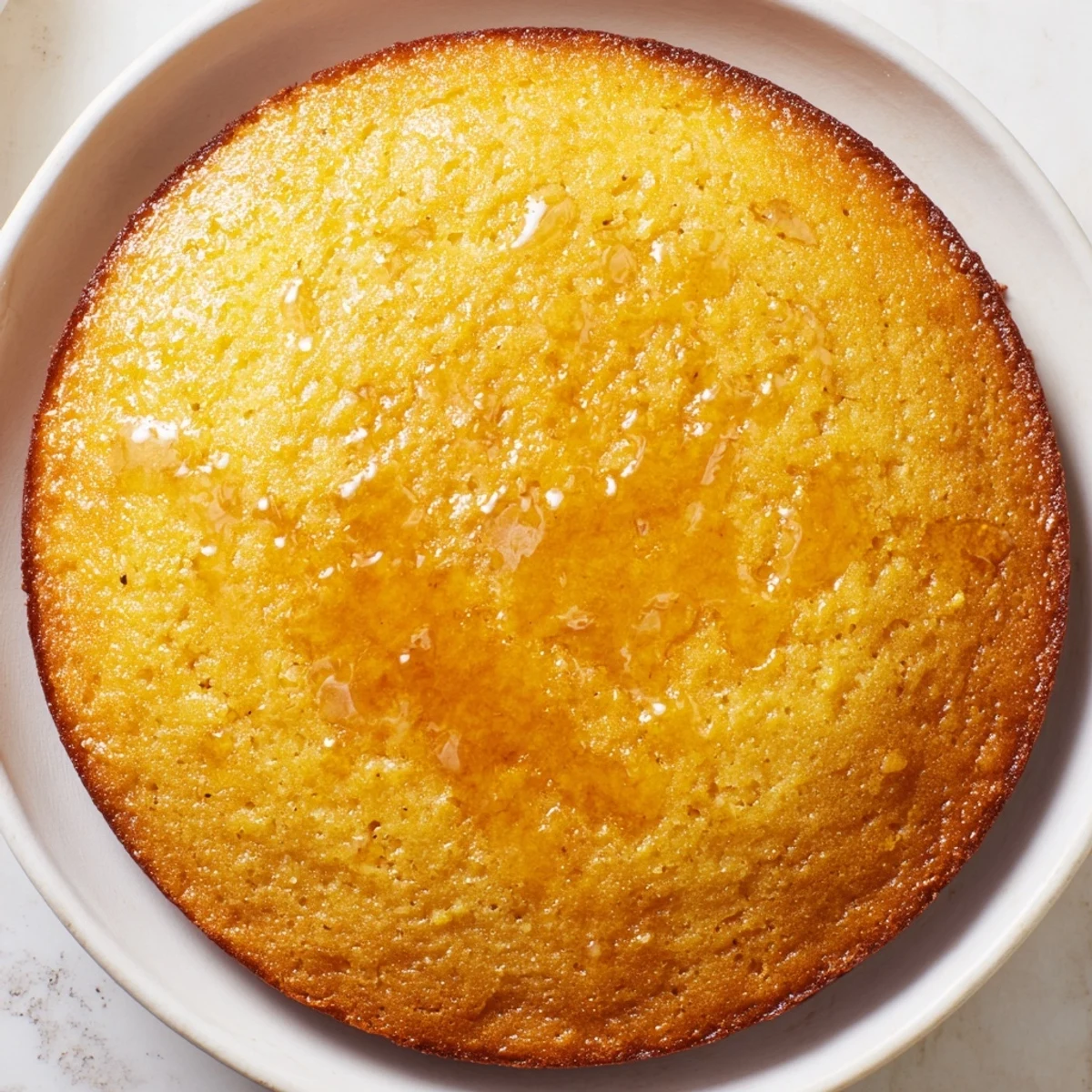 Golden-brown Quick Skillet Cornbread with Honey Butter, a warm, soft texture with sweet honey glaze.