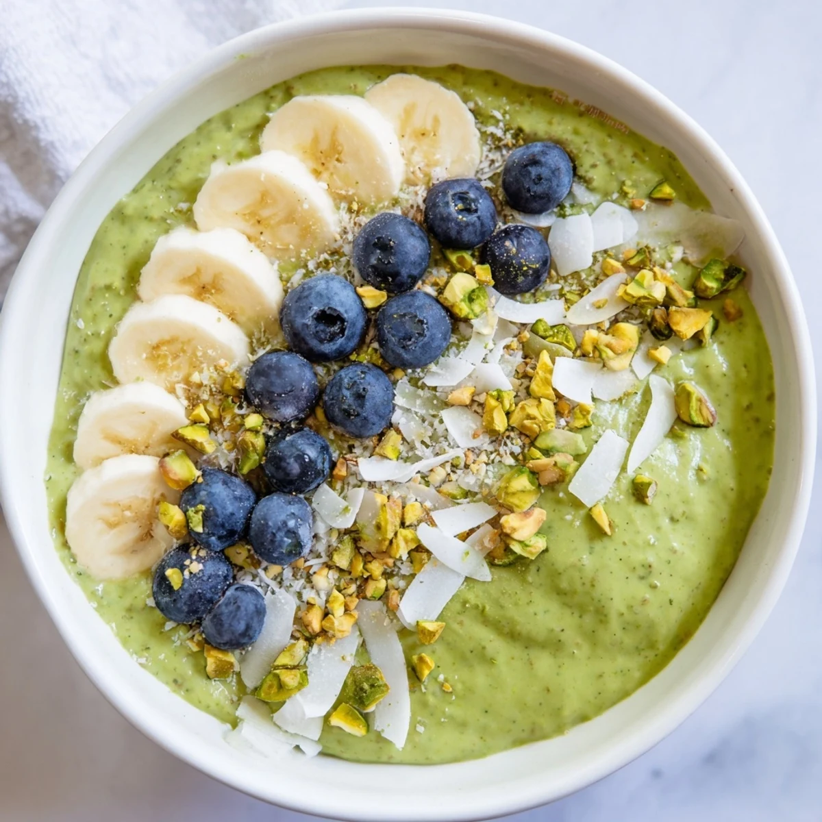 Creamy matcha overnight oats with fresh berries: a refreshing and healthy breakfast ready to eat.