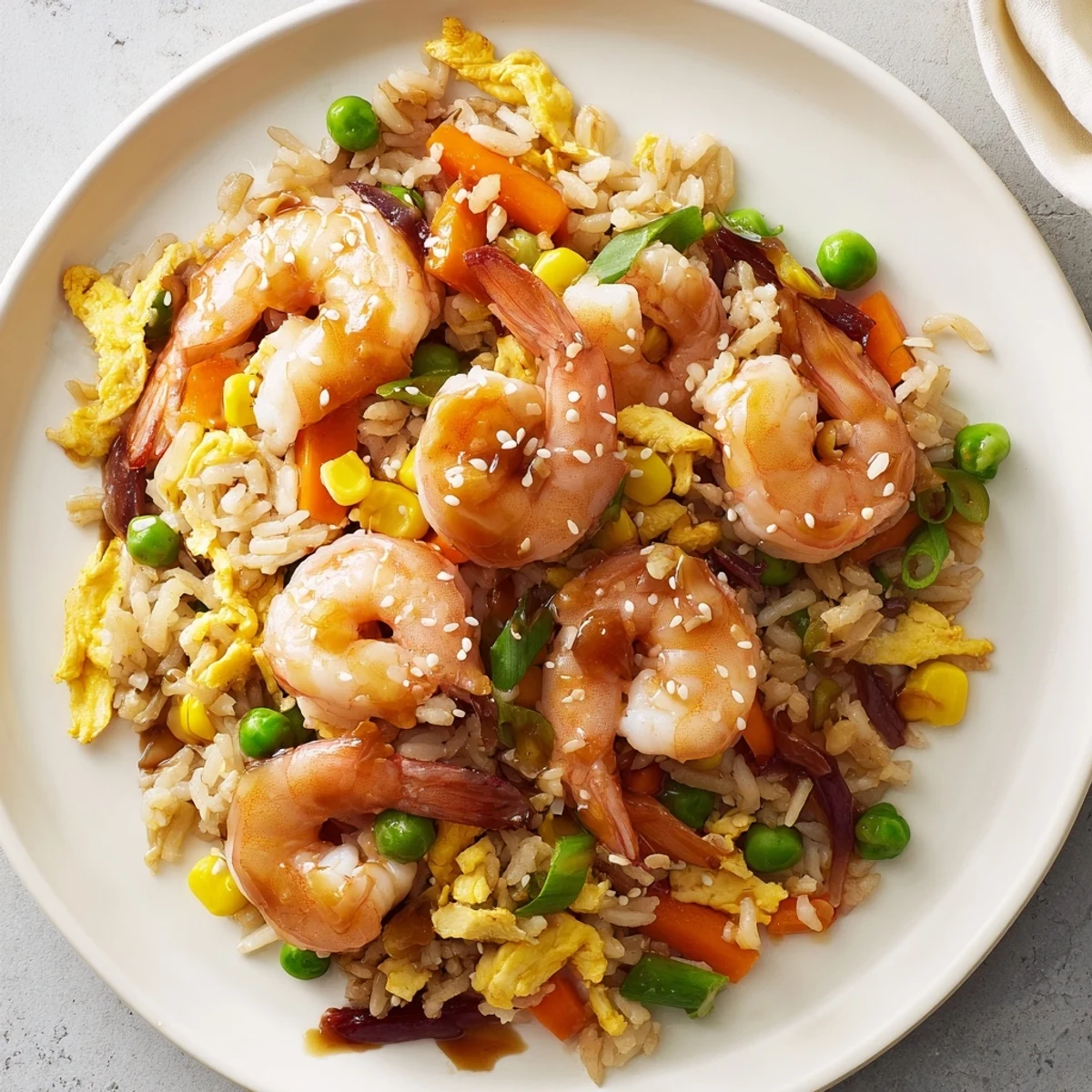 Golden shrimp nestled in flavorful jasmine rice, a vibrant take on easy shrimp fried rice.