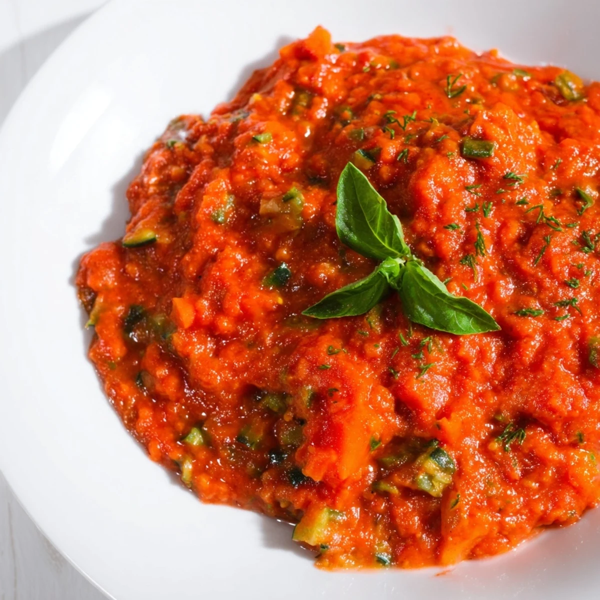 Thick and velvety veggie-loaded tomato pasta sauce, perfect for a healthy and delicious weeknight dinner.