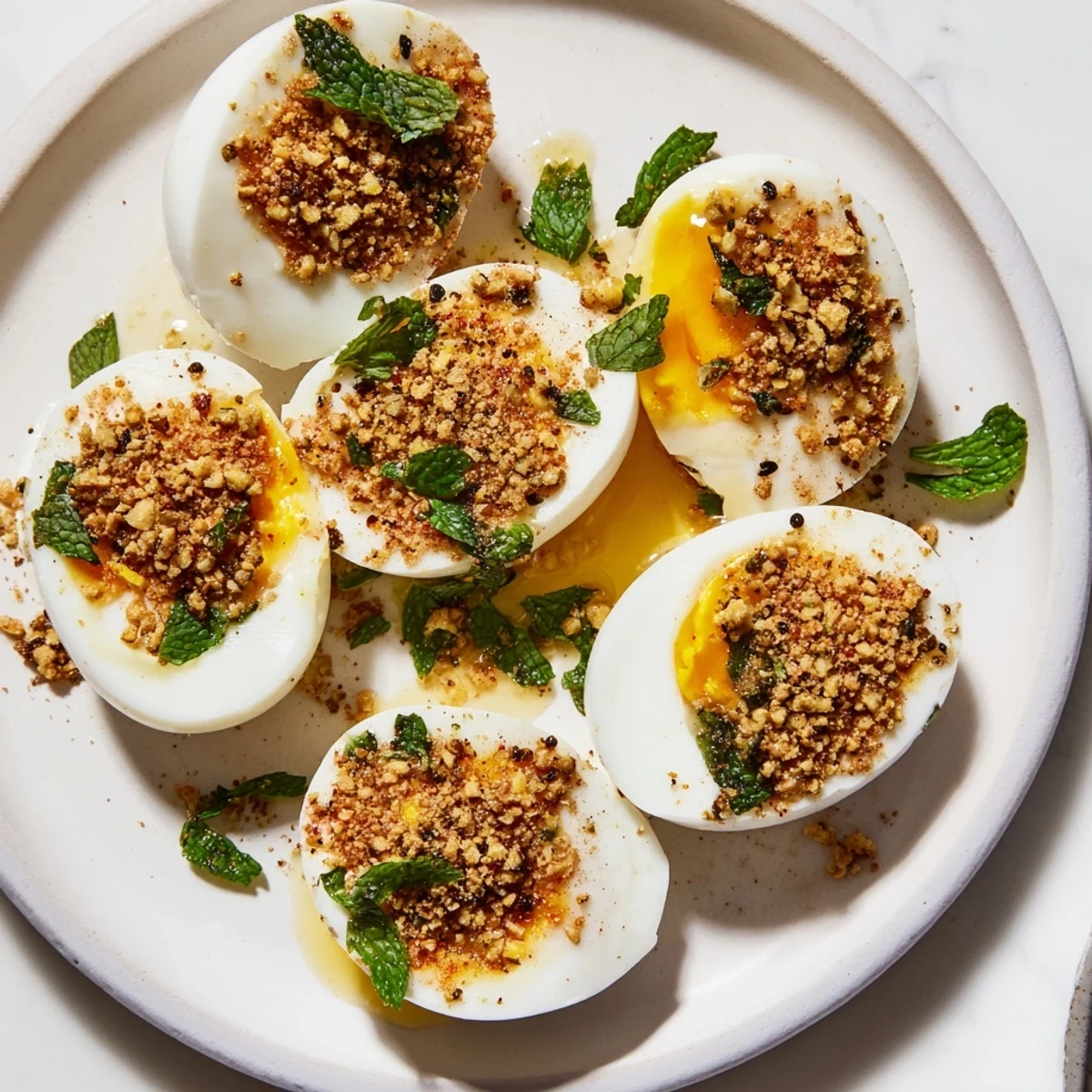 Enjoy these Dukkah-Spiced Eggs, a Middle Eastern-inspired delight with olive oil and aromatic dukkah spices.