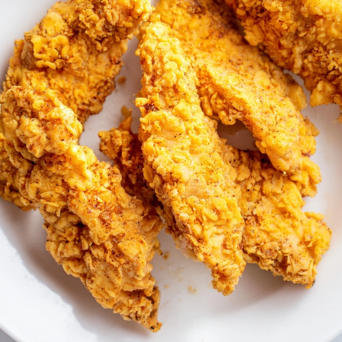 Perfectly cooked homemade chicken tenders served with creamy ranch dipping sauce on a white plate.