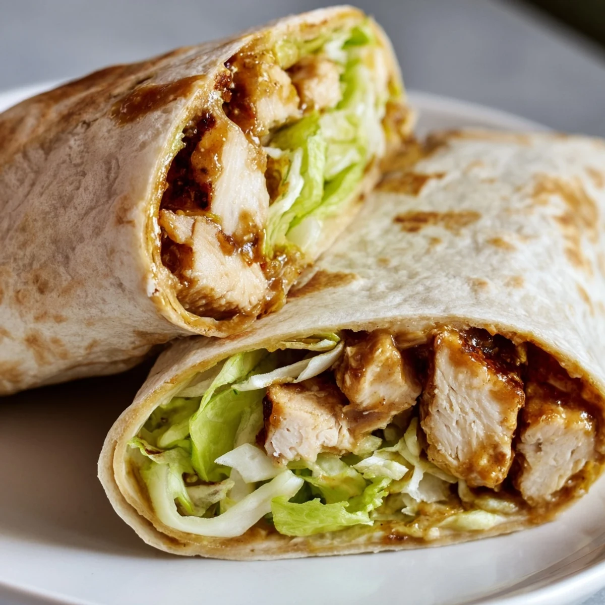 Freshly rolled Honey Mustard Chicken Wrap cut in half, served with a small bowl of extra creamy honey-mustard dipping sauce.