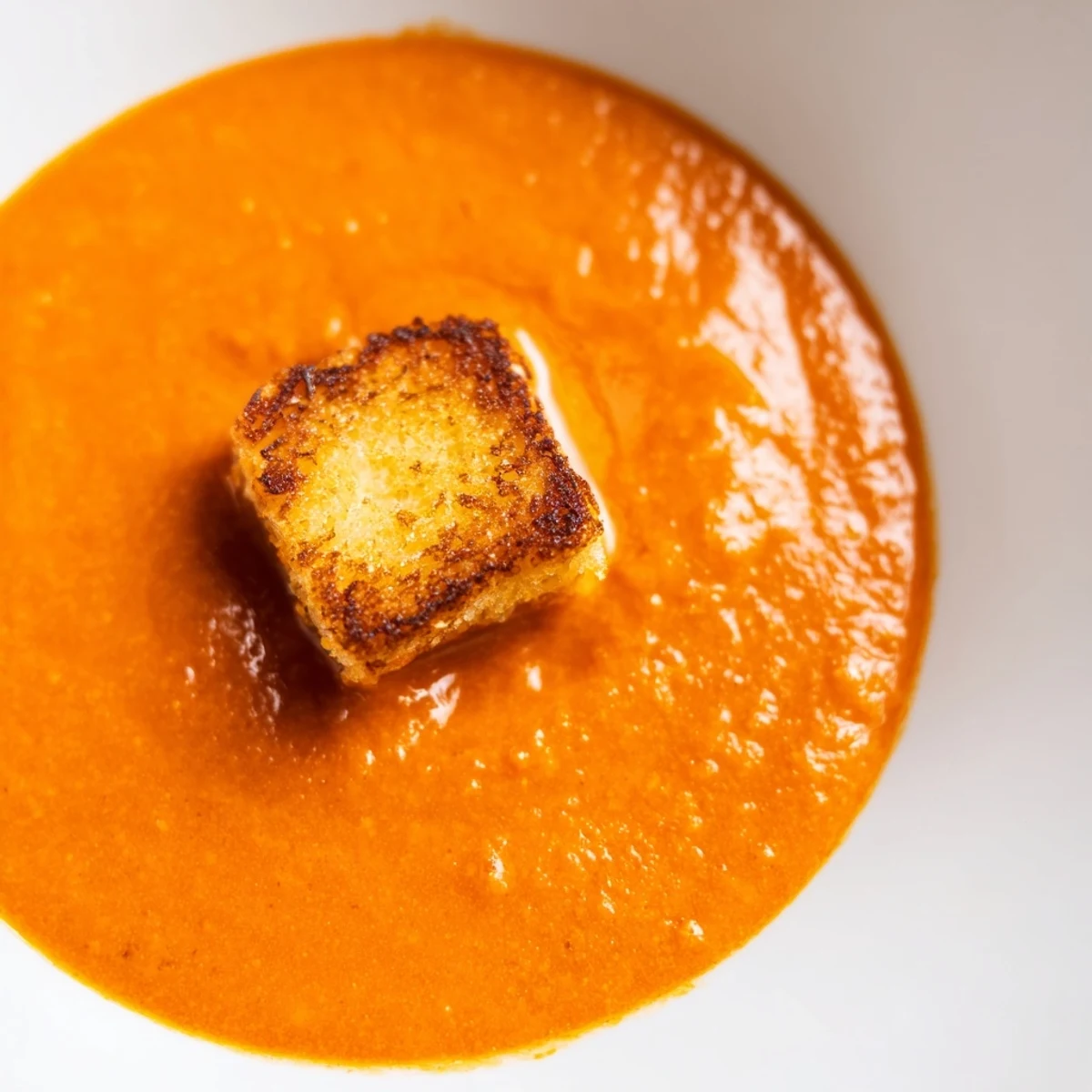 Golden roasted tomatoes and caramelized onions blend into a velvety smooth soup, crowned with crispy, bite-sized grilled cheese croutons.