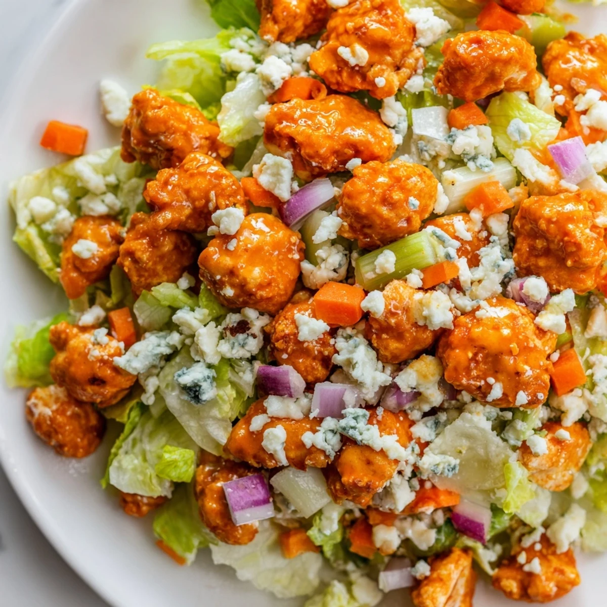 Serve this zesty Buffalo Chicken Chopped Salad with a drizzle of ranch dressing for a quick lunch.