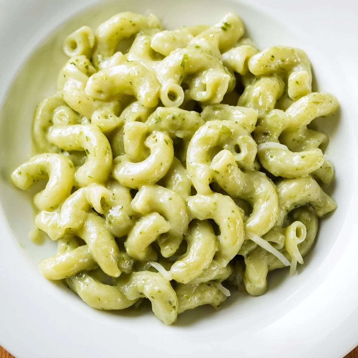 Close-up on a forkful of Creamy Avocado Pesto Mac, showcasing the rich, velvety texture and tender pasta.