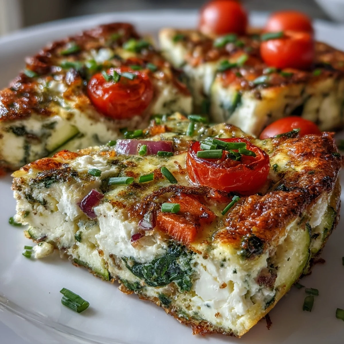 Golden-brown High-Protein Sheet Pan Eggs with Cottage Cheese and Veggies, featuring melted cheese and colorful peppers on a parchment-lined pan.