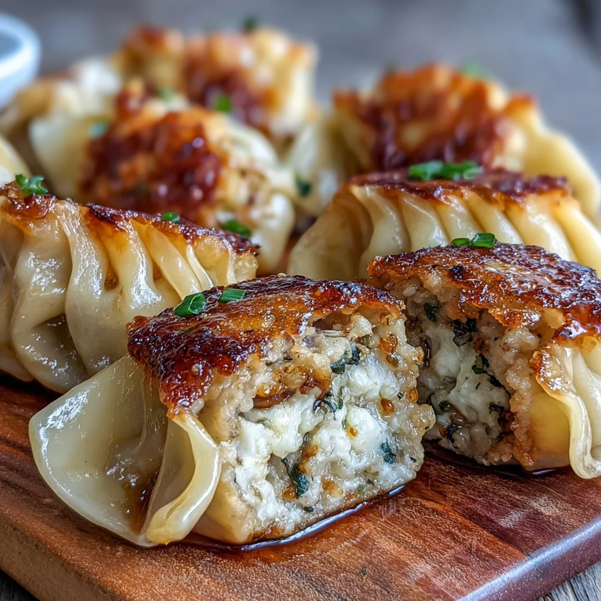 Golden-brown smashed dumplings with crispy bottoms and juicy pork filling, served with a soy-chili dipping sauce.