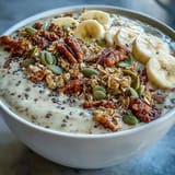 Decadent psyllium banana smoothie bowl, beautifully topped for a healthy start.
