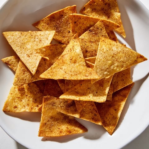 Golden, crispy homemade Air-Fryer Tortilla Chips, perfect for a flavorful snack with fresh salsa.