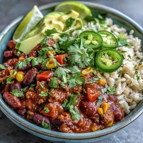 Hearty Chili Bowl Base topped with fresh cilantro and creamy avocado.