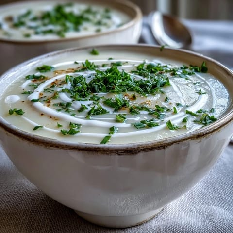 A warm bowl of Creamy Celery Root Bisque, highlighting its velvety texture next to rustic bread.  