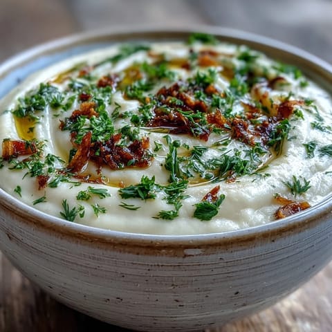 Hearty roasted Parsnip and Herb Soup served warm in a rustic bowl, garnished with fresh herbs and olive oil drizzle.  