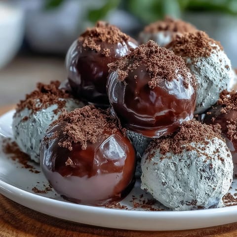 Velvety Hojicha Truffles dusted with roasted green tea powder sit on a minimalist tray, showcasing their elegant, bite-sized form for an after-dinner treat.