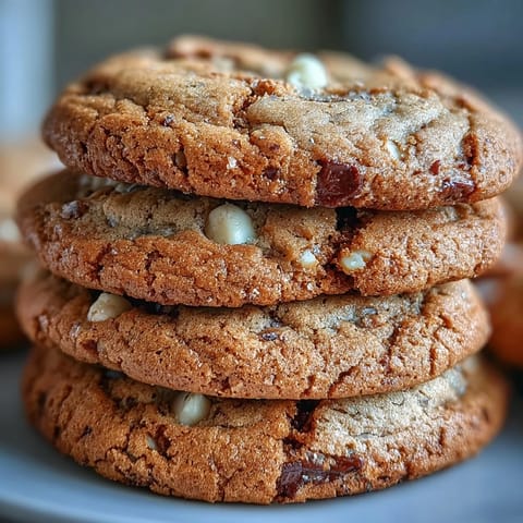 Golden brown Butter Hojicha & Earl Grey Cookies with white chocolate chips on a wire rack.