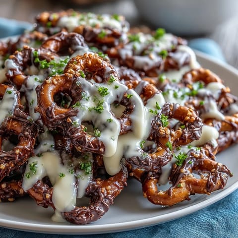 Festive St. Patricks Day shamrock pretzel bites drizzled with creamy white chocolate and green sprinkles for a sweet and salty treat.
