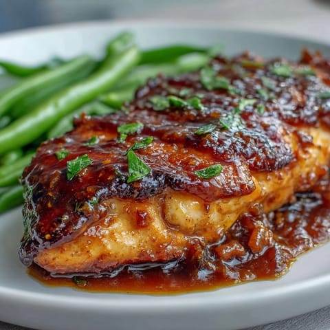 Honey mustard chicken with green beans, seared chicken breasts in sweet-tangy glaze paired with tender-crisp green beans for spring.