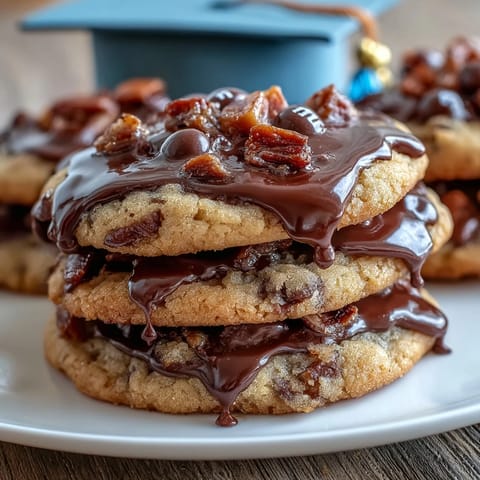 2. Festive graduation cap cookies feature crisp buttery bases decorated with glossy black icing and bright yellow candy tassels.