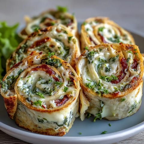 Turkey, cheese, and spinach tortilla pinwheels on a platter, ready for party snacking.