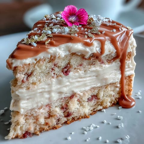 Delicate pink Bridal Shower Rosé Velvet Cake with glistening gold drip.