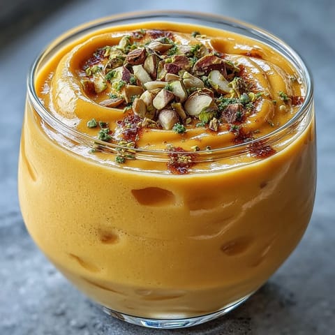 Creamy Mango Lassi Smoothie with fragrant cardamom, a vibrant, chilled Indian delight.