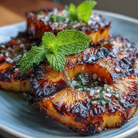 Fruity, sweet grilled pineapple with vibrant yuzu kosho butter melting on top.