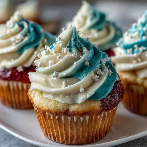 Festive Star-Spangled Banner Cupcakes with edible flags, a July 4th dessert delight.