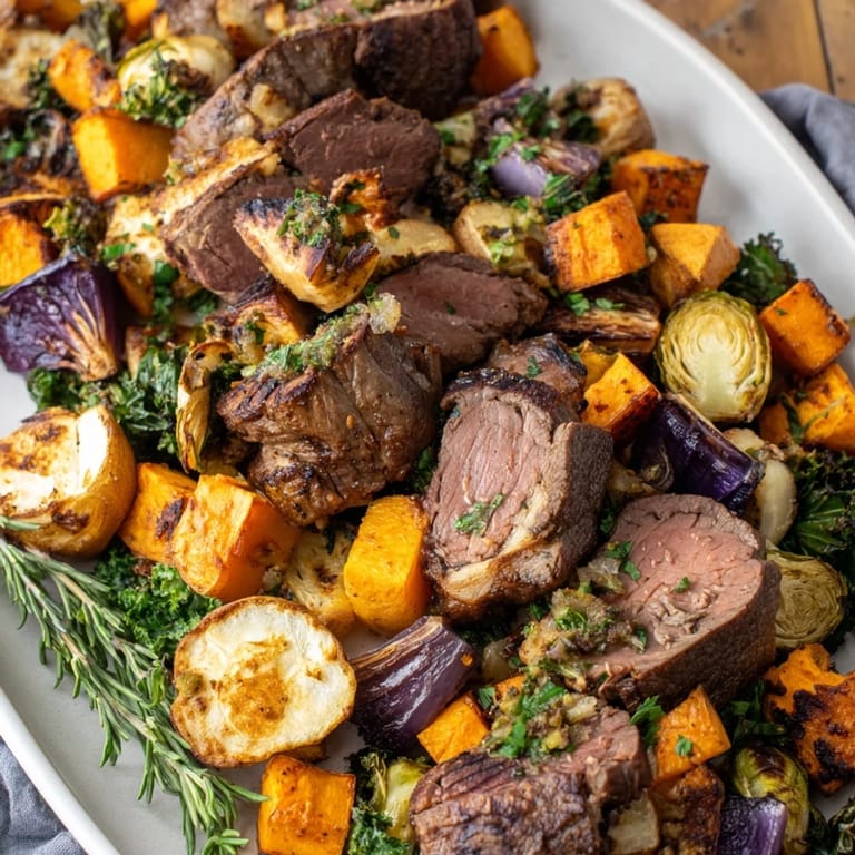 Golden, roasted Hearty Sheet Pan Sausage and Autumn Veggie Medley, perfect for a flavorful weeknight meal.