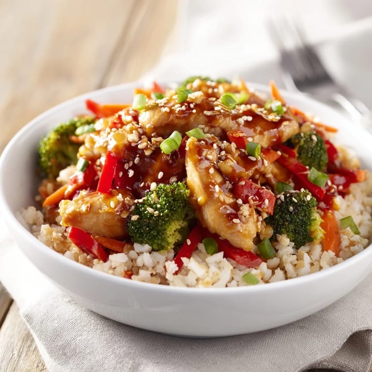 A baking dish filled with savory One-Pot Teriyaki Chicken and Rice, ready to serve with rice.