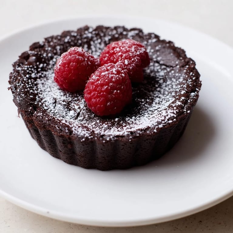 Rich, fudgy Decadent Dark Chocolate Brownie Tart, with a crisp crust, ready for serving after baking.