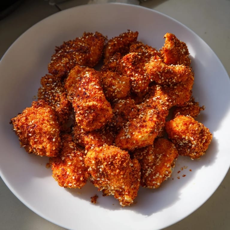 Close-up of Spicy Yogurt Chicken Bites, freshly baked and bursting with flavorful spices.
