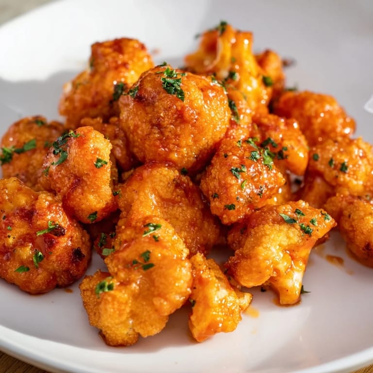 Delectable Sriracha-Buffalo Cauliflower Bites offer a perfect blend of spicy, tangy flavors for a vegan appetizer.