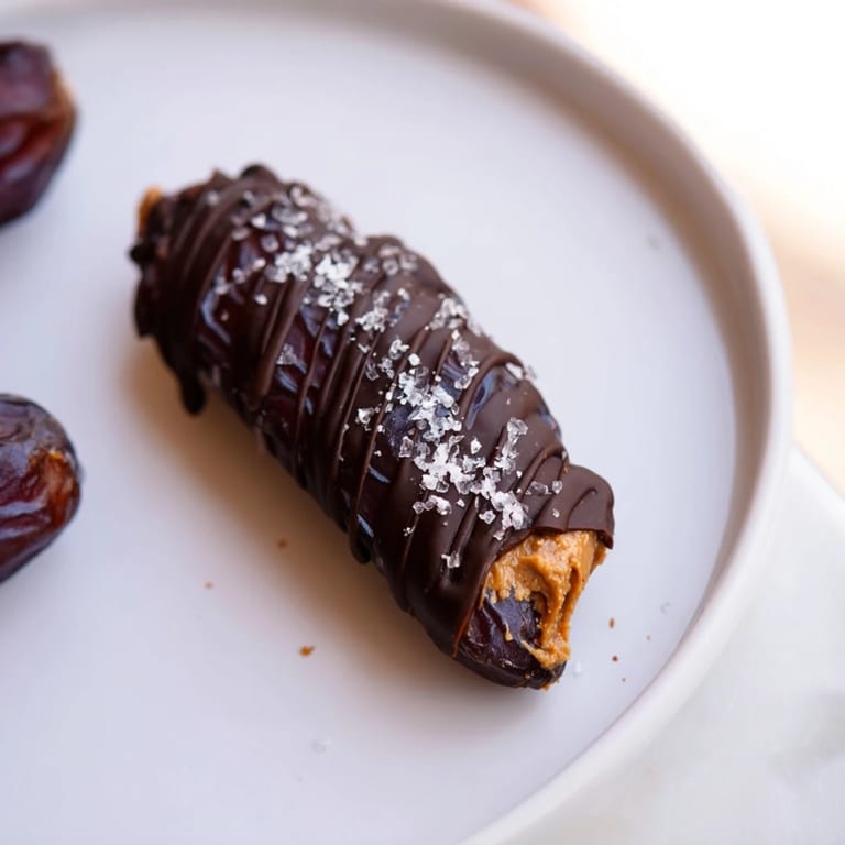Creamy peanut butter-filled Chocolate Peanut Butter Dates, looking rich and tempting, a delightful dessert or snack.