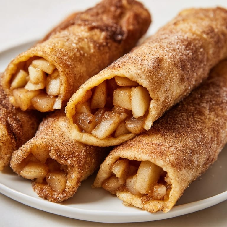 Close-up of baked Apple Pie Roll-Ups showcasing the cinnamon-spiced apple filling and golden exterior.