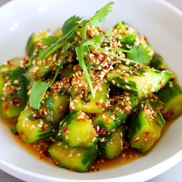 Cool, crunchy Chinese Spicy Smashed Cucumber Salad: a perfect vegan dish, boasting a chili-garlic dressing.