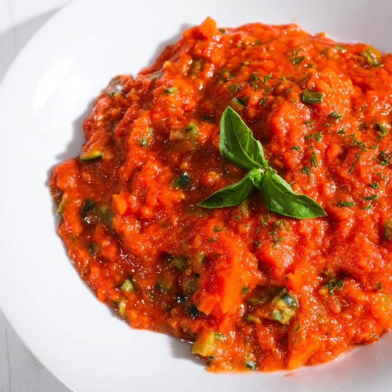 Thick and velvety veggie-loaded tomato pasta sauce, perfect for a healthy and delicious weeknight dinner.