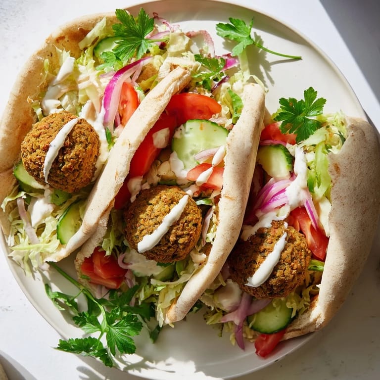 Golden-brown falafel nestled in a pita, alongside bright lettuce, tomato, and cucumber; a delicious pita pocket.