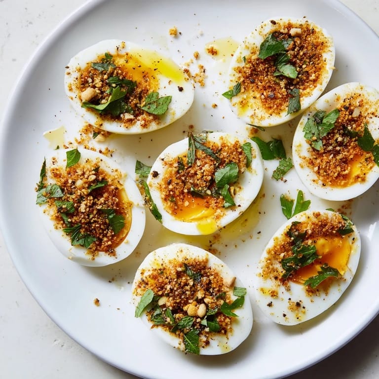 Beautifully plated Dukkah-Spiced Eggs, ready to serve, offer a delightful mix of flavors and textures for your brunch.