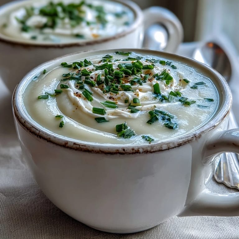 Elegant French Creamy Celery Root Bisque topped with parsley, ready to serve as a refined appetizer.