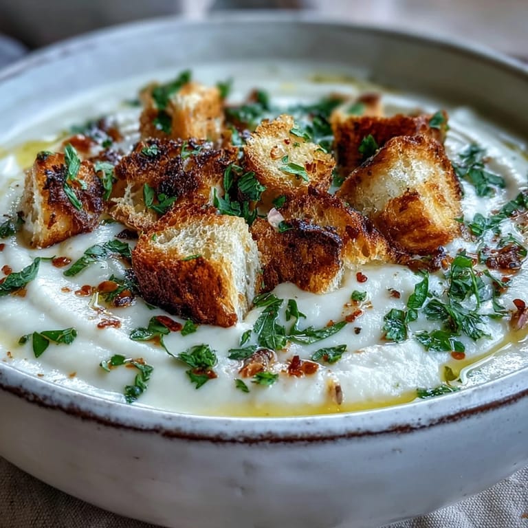 Velvety roasted garlic soup simmering in a pot, with steam rising and a drizzle of olive oil garnish, ideal for chilly days.