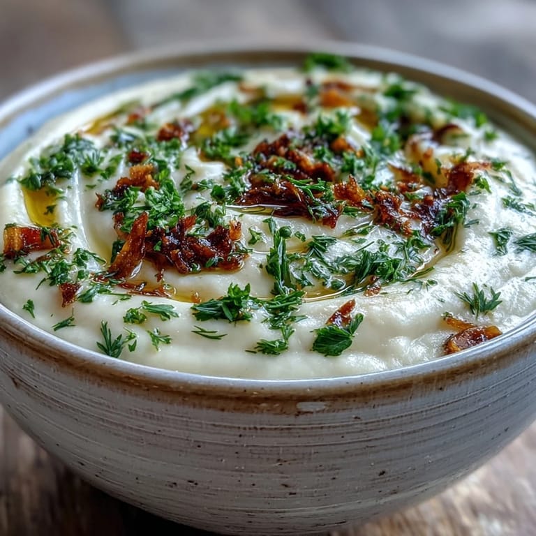 Hearty roasted Parsnip and Herb Soup served warm in a rustic bowl, garnished with fresh herbs and olive oil drizzle.  