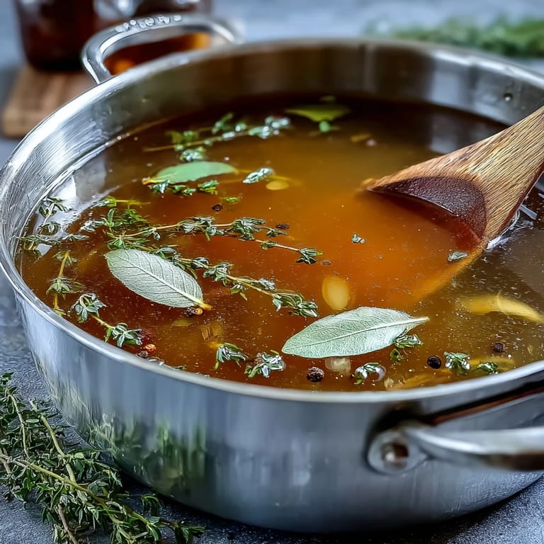 A bowl of homemade Vegetable Broth From Scraps garnished with parsley, surrounded by rustic bread and a spoon for a cozy serving suggestion.
