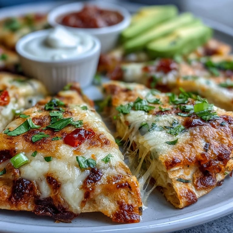 Crunchy Blooming Quesadilla Ring with diced bell peppers and Monterey Jack cheese, ready to dip.