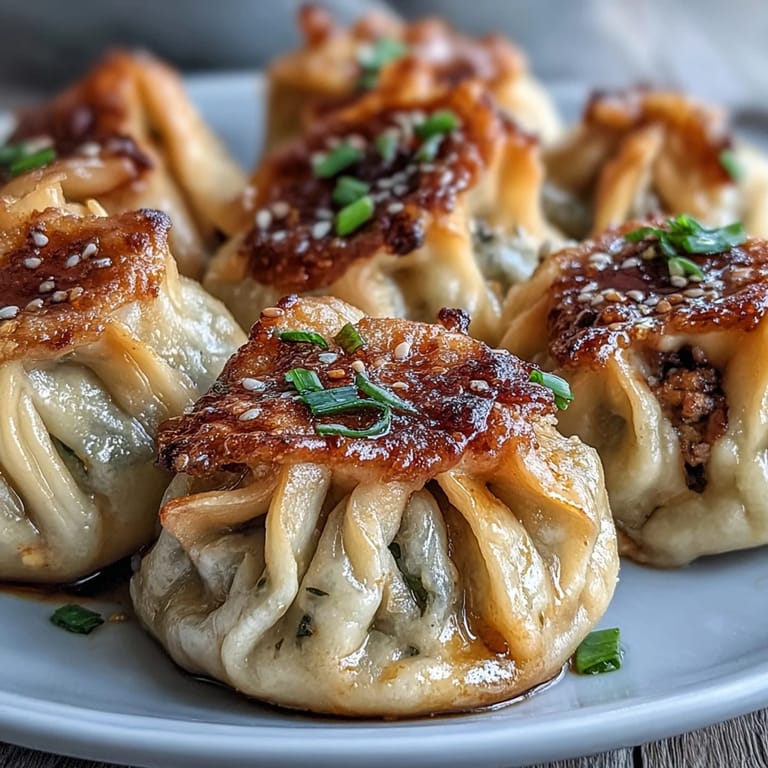 Close-up of a smashed Smash Dumpling revealing tender pork and scallion filling, paired with chopsticks and dipping sauce.