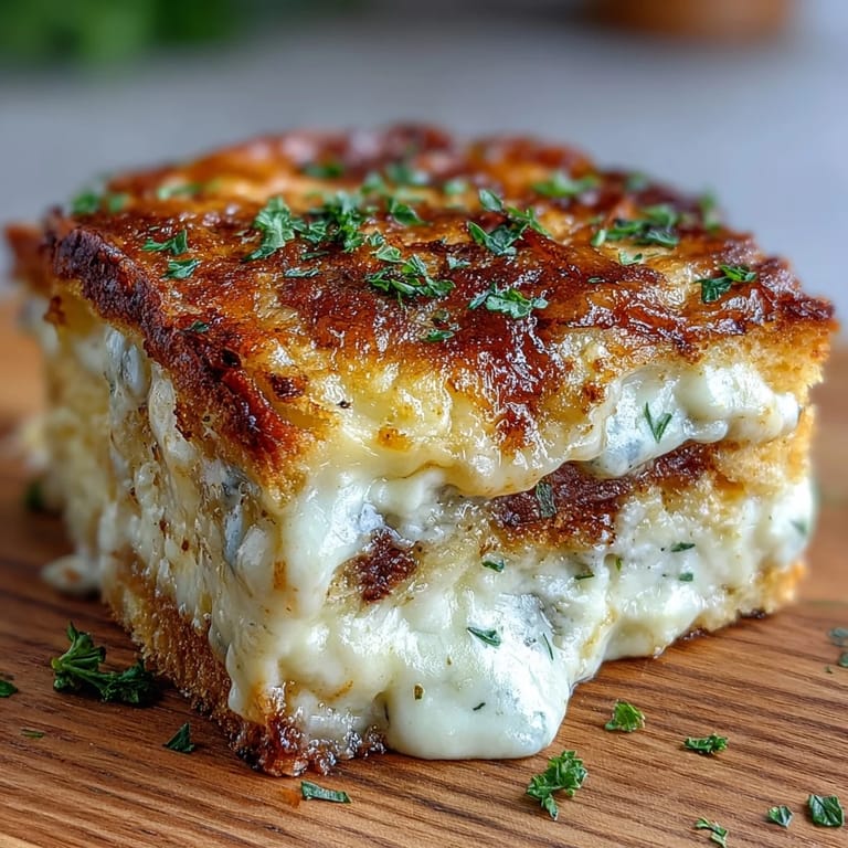 Serving slice of rich Croque Monsieur Casserole with fresh greens for a French-inspired dinner.