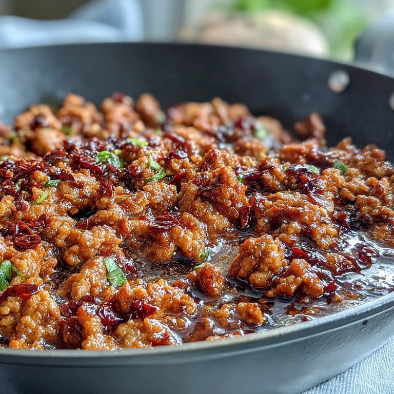 A close-up of Korean-Style Ground Turkey in a white bowl, garnished with toasted sesame seeds and fresh chives, served alongside fluffy steamed rice. 